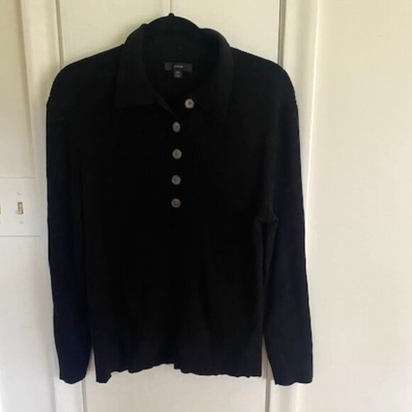 J Crew Sweaters - J Crew Black Collared Polo Sweater with Buttons Ribbed XXL